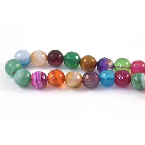 Round bead 8mm mixed color facetted agate (strand)